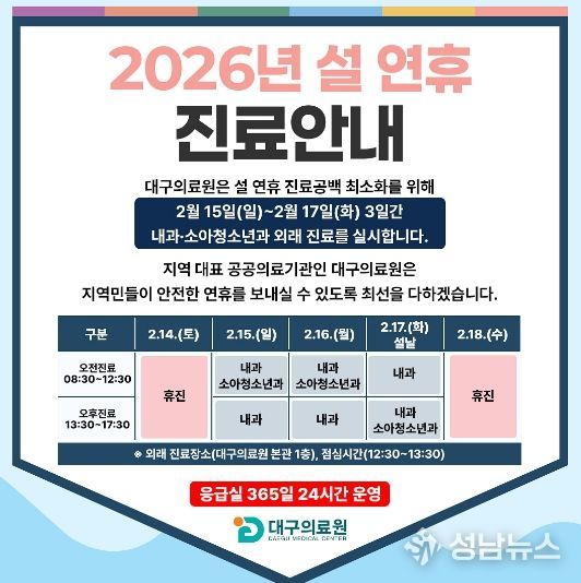 2월 15일~17일 3일간 내과·소아청소년과 외래진료 시행 및 응급실 운영 강화