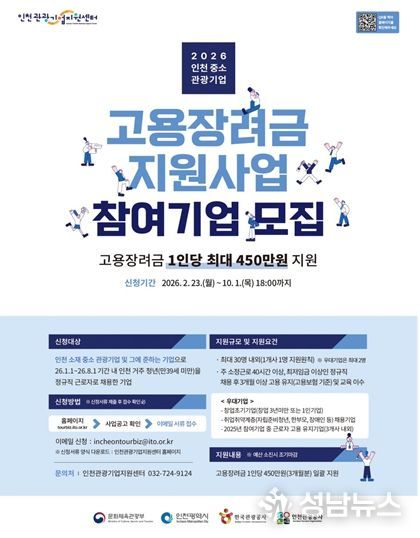 2026 인천 중․소 관광기업 고용장려금 지원사업 포스터