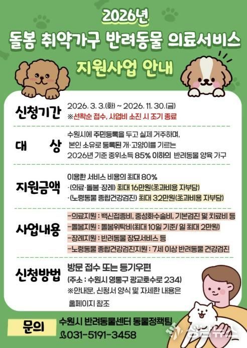 ‘2026년 돌봄 취약가구 반려동물 의료서비스 지원 사업’ 홍보물