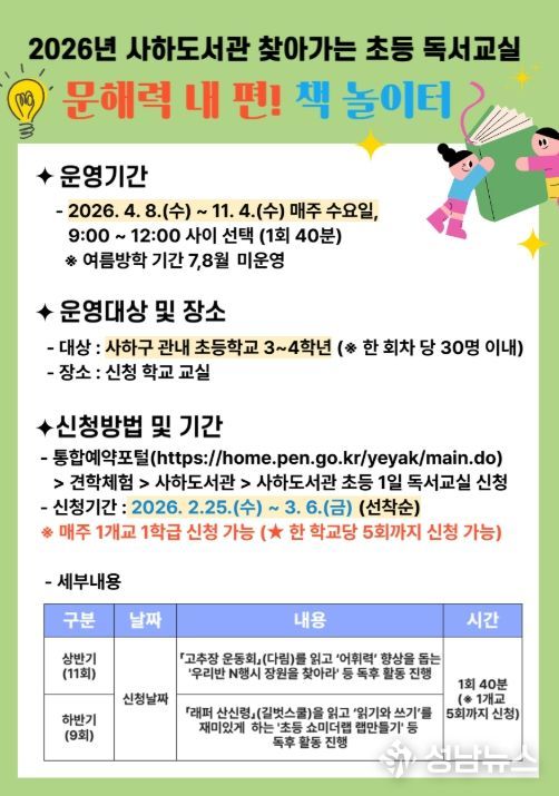 2026년 찾아가는 초등 독서교실 ‘문해력 내 편! 책 놀이터’ 프로그램 포스터