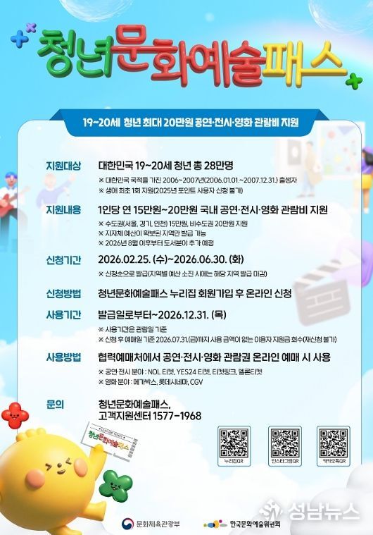 19~20세 청년문화예술패스 25일 접수