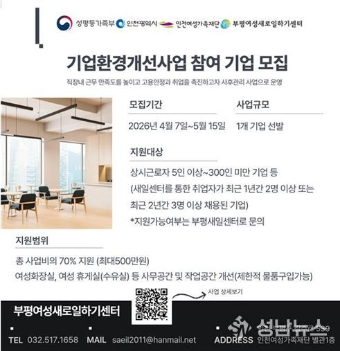 여성친화 일터 조성 위한 ‘기업환경개선사업’ 참여기업 모집